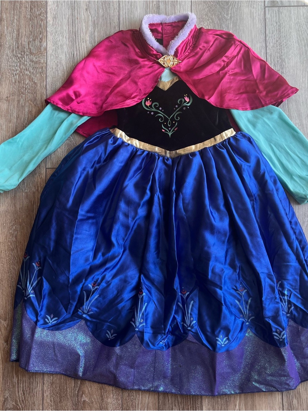 Girls Anna Pink & Blue Princess Cape Dress Frozen Size 5/6 Disney